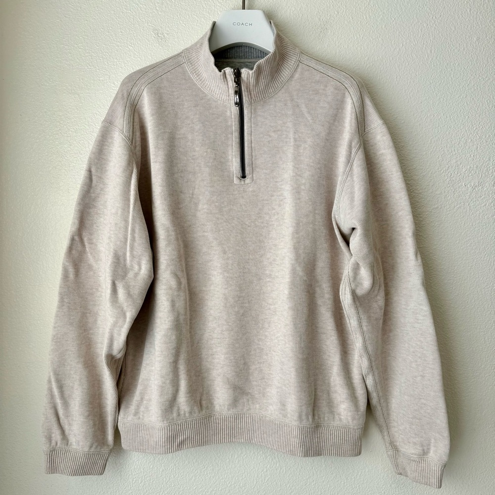 Tommy Bahama Flip Side Men’s 1/2 Zip Cotton Pullover Sweatshirt-Size L Sand/Gray